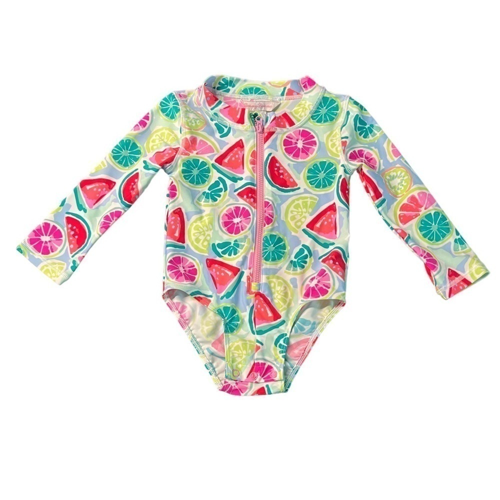 TOMMY BAHAMA GIRLS ONE PIECE LONG SLEEVE FRUIT PATTERN SWIMSUIT SIZE 18 MONTHS